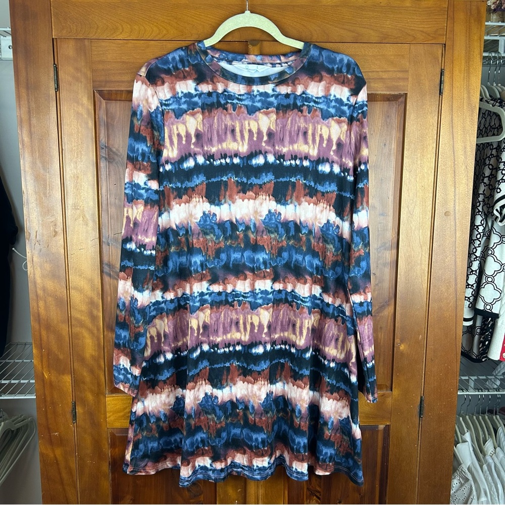 NEW Primark Colorful Soft Comfy Tie-Dye Boho Long Sleeve Dress Artsy Hippie